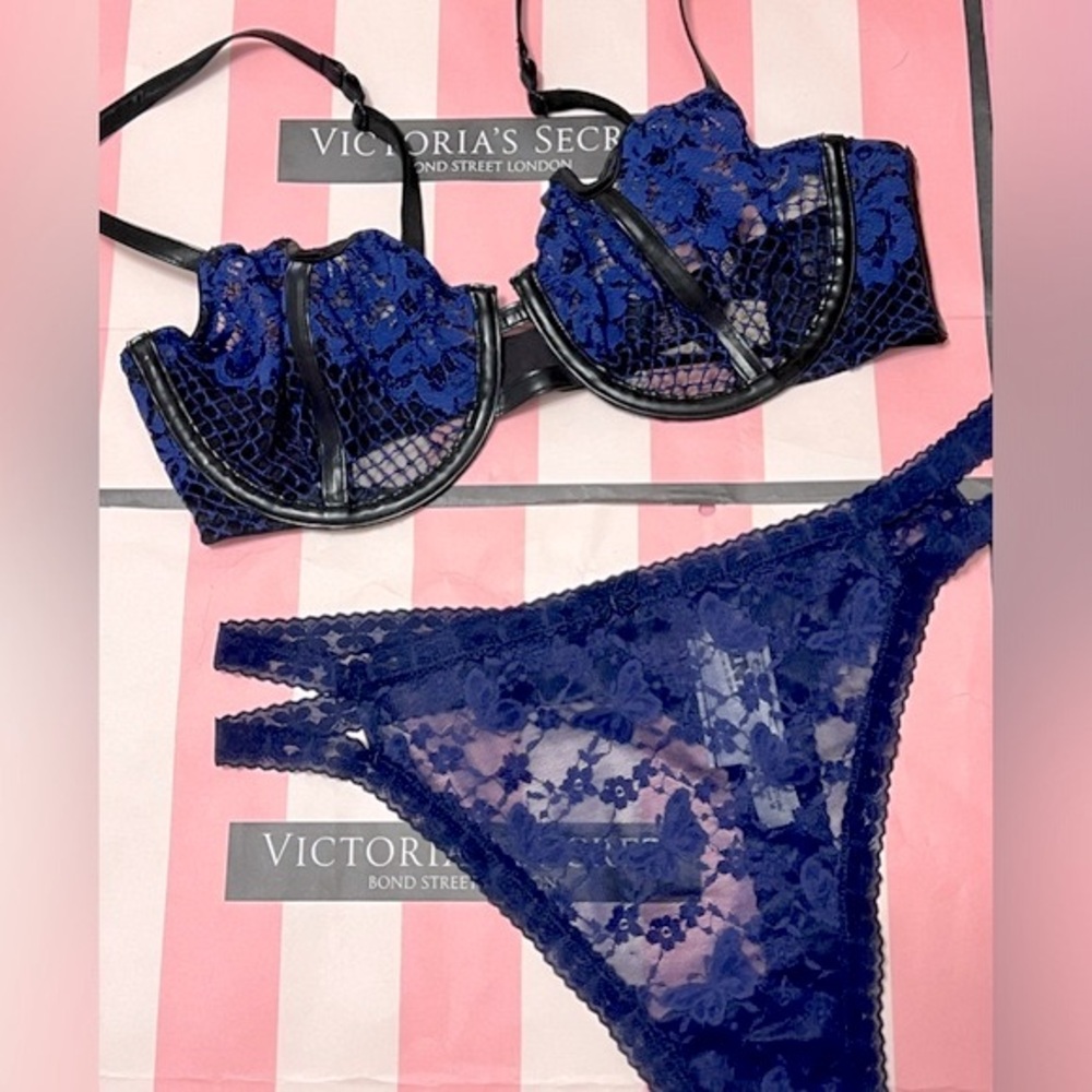 $7̶9̶ Victorias Secret Very Sexy Scandalous Lace & Faux Leather Balconette set